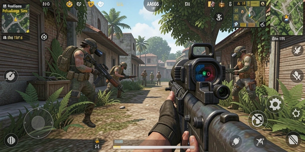 Tampilan seru dari gameplay AA666 dengan aksi tembak-menembak.