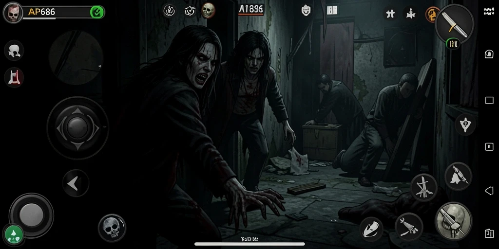 Screenshot gameplay menampilkan momen menegangkan dengan makhluk menyeramkan.