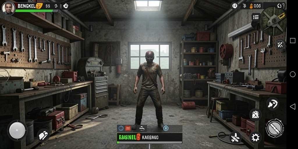 Screenshot gameplay BENGKEL69 yang menampilkan kengerian dalam bengkel.