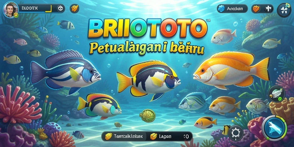 Screenshot gameplay BRIOTOTO yang menunjukkan aksi menembak ikan.