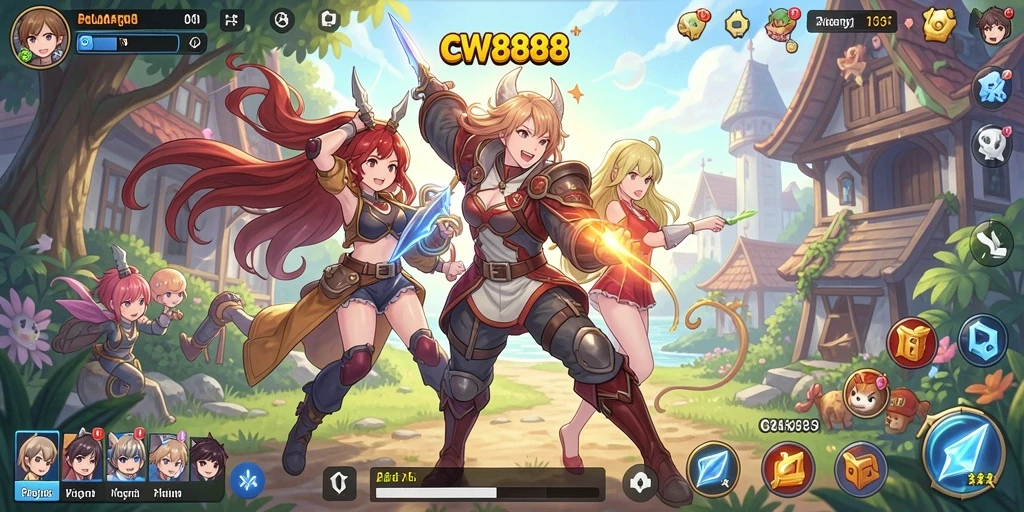 Tampilan permainan CW8888 dengan karakter anime yang menarik.