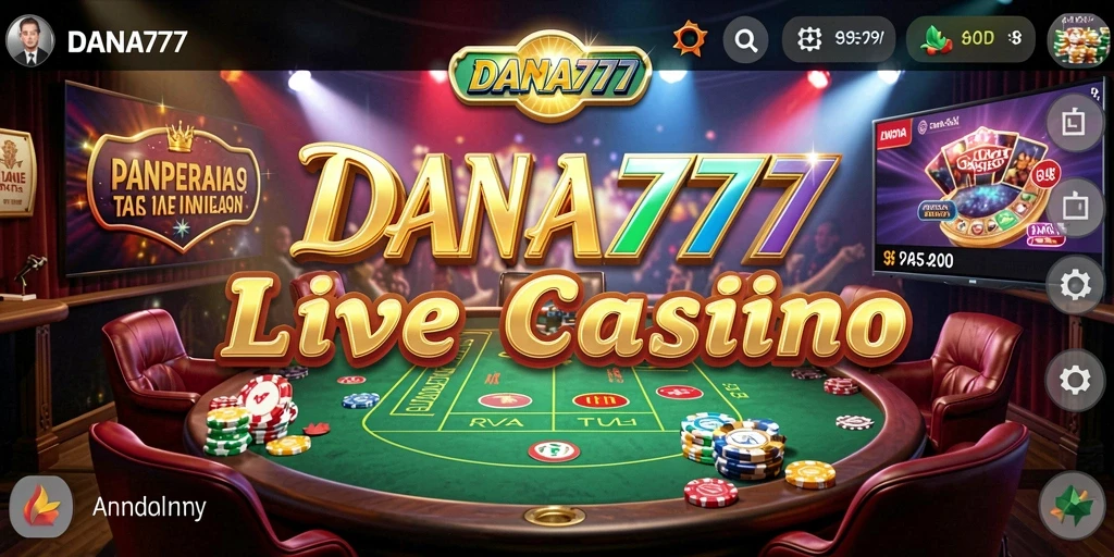 Tampilan gameplay DANA777 yang menampilkan dealer langsung dan suasana kasino.