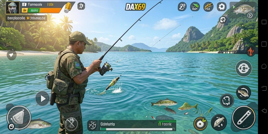 Tampilan gameplay DAX69 dengan aksi memancing yang menarik.