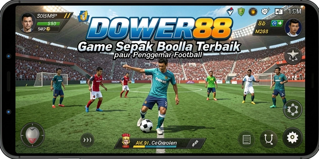 Tampilan gameplay DOWER88 dengan aksi sepak bola yang seru.