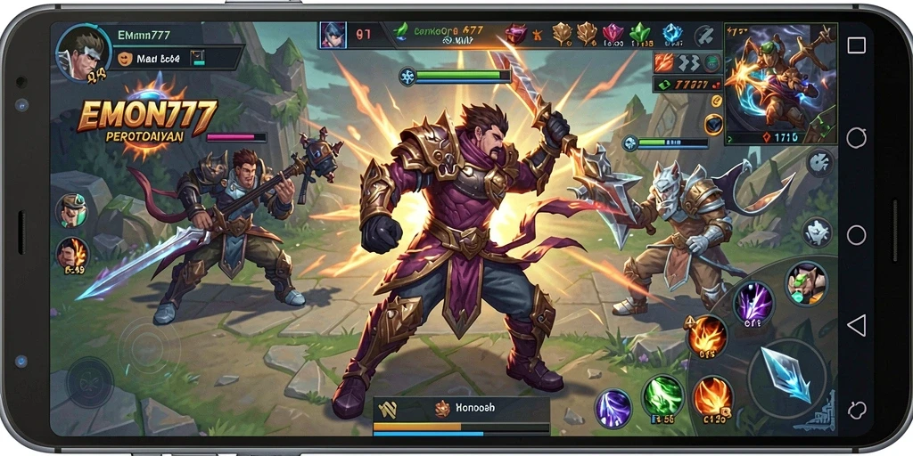 Tampilan gameplay EPIC EMON777 dalam aksi MOBA yang mendebarkan.