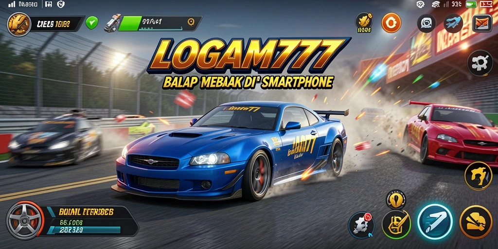 Screenshot utama LOGAM777 menampilkan aksi balapan mendebarkan.