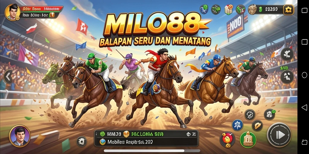 Screenshot gameplay MILO88 dengan mobil balap melaju kencang di trek.