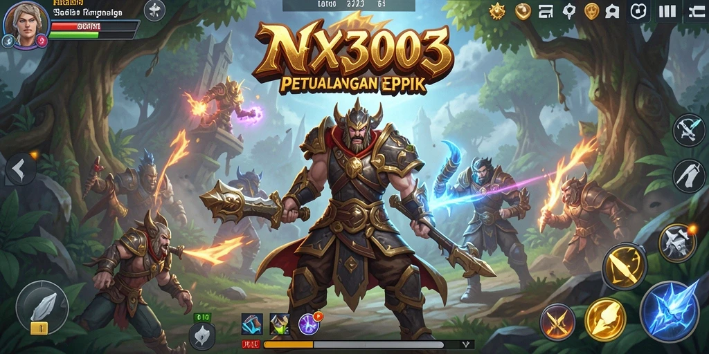 Screenshot utama NX303 menunjukkan pertarungan seru dalam dunia RPG.