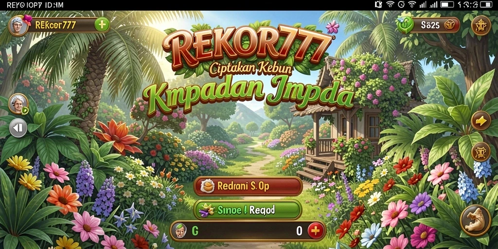 Tampilan gameplay REKOR777 dengan kebun yang subur dan beraneka tanaman.
