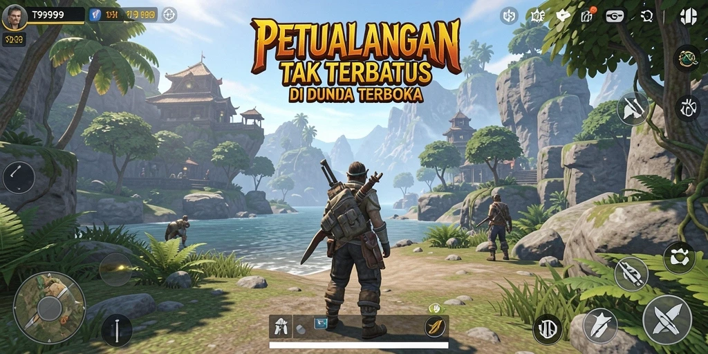 Screenshot gameplay T9999 menampilkan petualangan seru di dunia terbuka.
