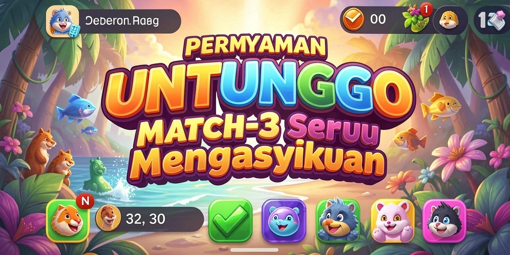 Screenshot UNTUNGGO menampilkan aksi seru gameplay Match-3.