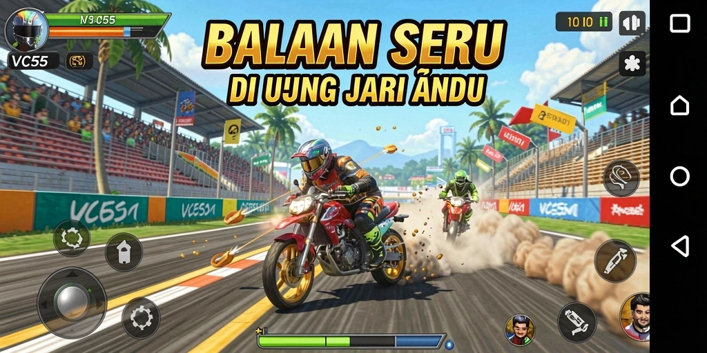 Tangkapan layar VC55 menampilkan aksi balapan yang menegangkan dan grafis luar biasa.